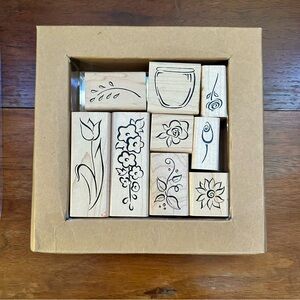 Vintage Floral Wooden Rubber Stamp Set — Bouquet Theme